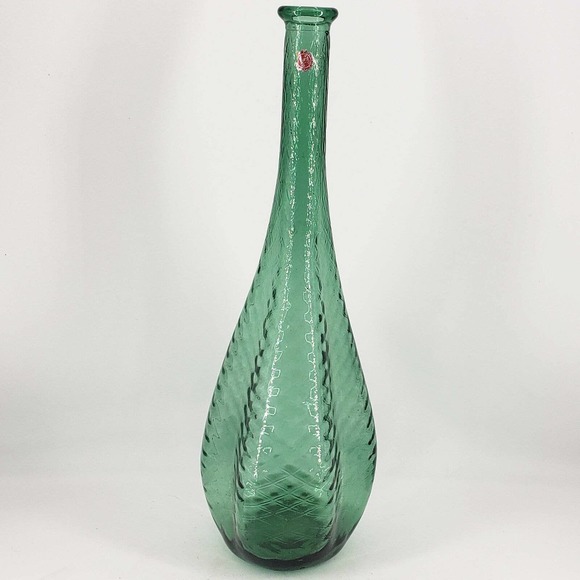Vintage Empoli teal Glass Genie Bottle No Stopper Made in Italy sticker